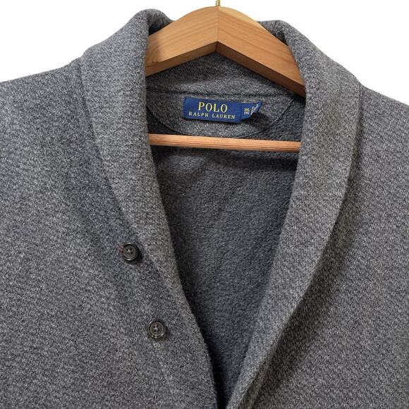 POLO Ralph Lauren Mens Shawl Knit Light Cardigan XXL Gray Cotton Preppy Grandpa - Picture 3 of 9